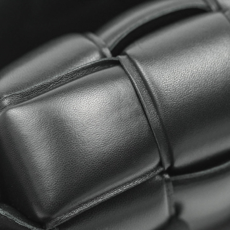 Bottega Veneta Padded Cassette Shoulder Bag Intrecciato Black Lambskin Gold Hardware