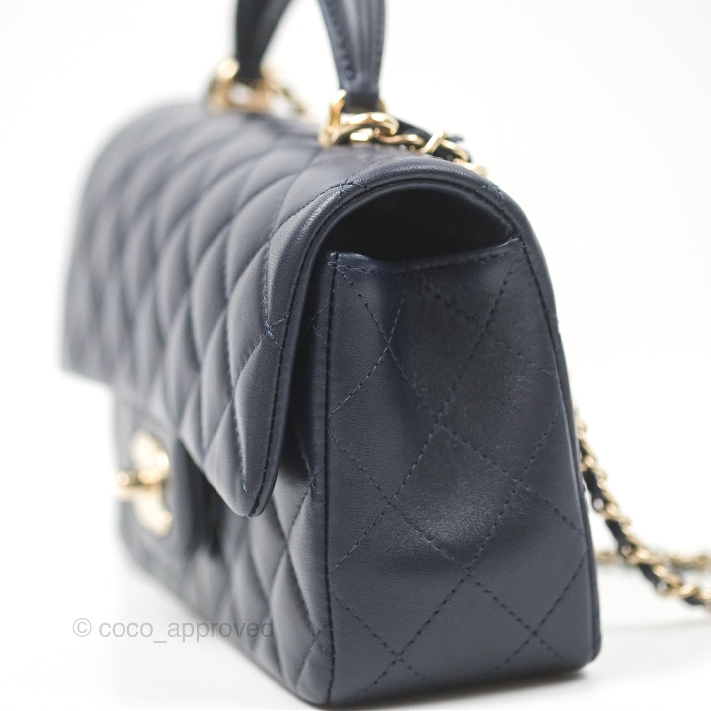 Chanel Top Handle Mini Rectangular Flap Bag Navy Lambskin Gold Hardware
