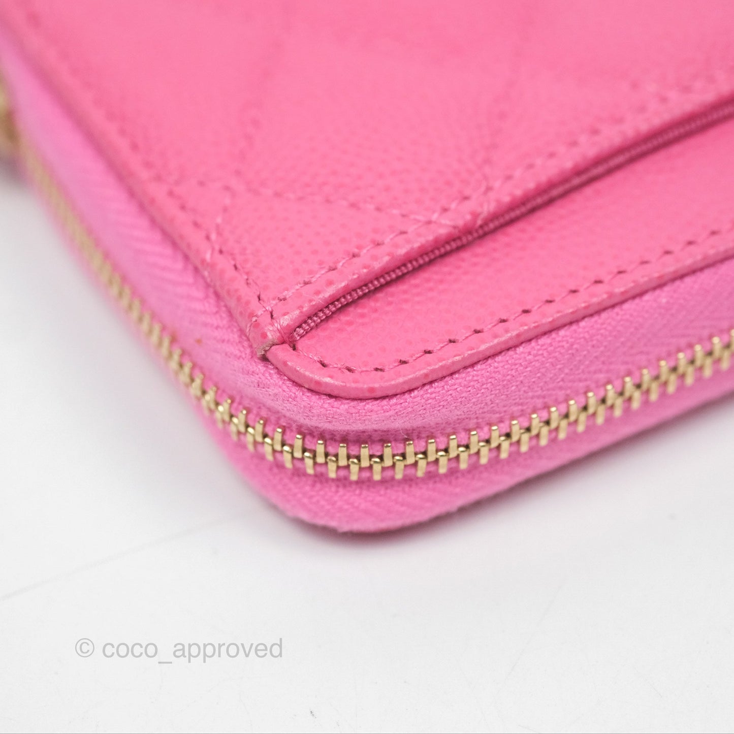 Chanel Quilted Zip Card Holder Pink Caviar Gold Hardware