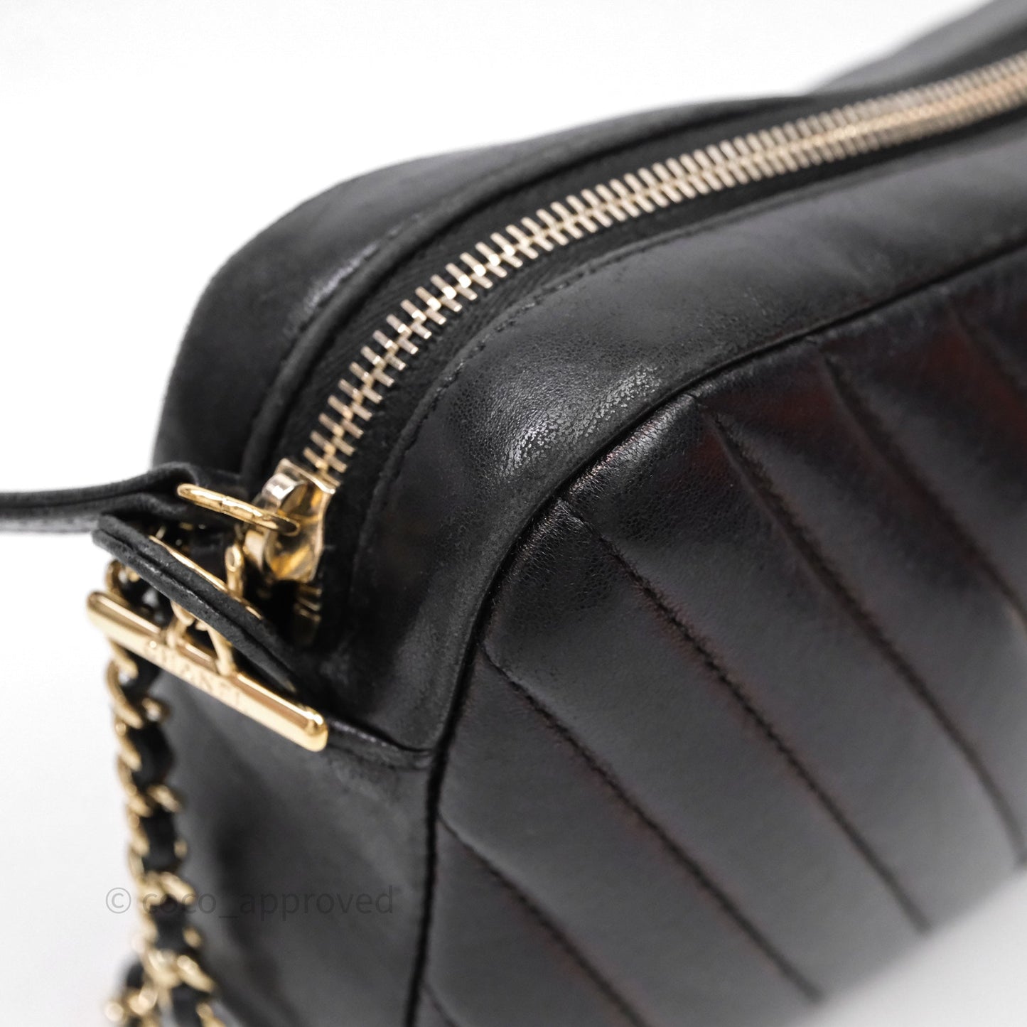 Chanel Chevron Camera Bag Black Lambskin Gold Hardware