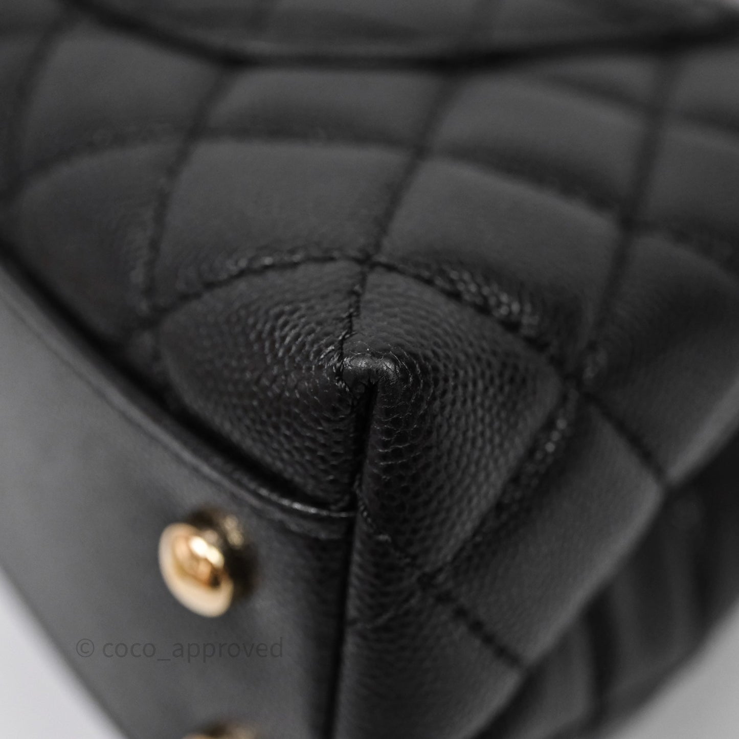 Chanel Small Coco Handle Quilted Black Caviar Aged Gold Hardware Lizard Handle
