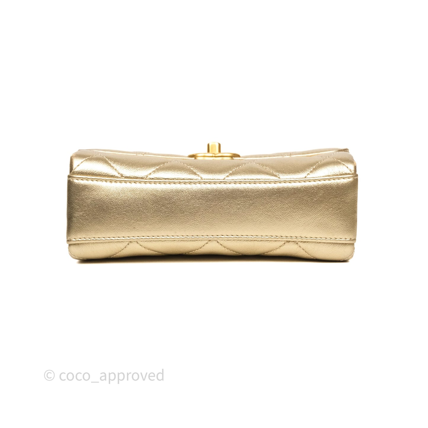 Chanel Mini Crystal Logo Handle Flap Bag Metallic Gold Lambskin 22S