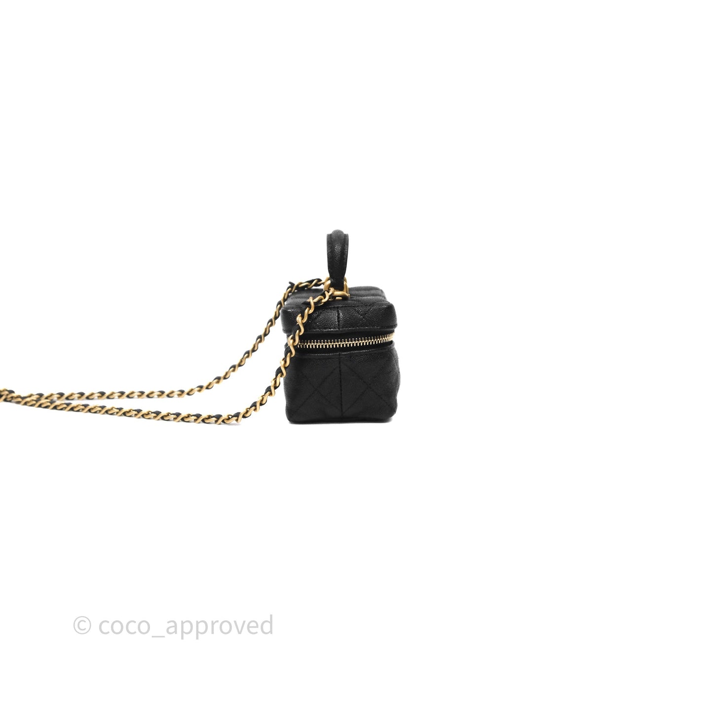 Chanel Quilted Mini Top Handle Vanity With Chain Black Caviar Aged Gold Hardware