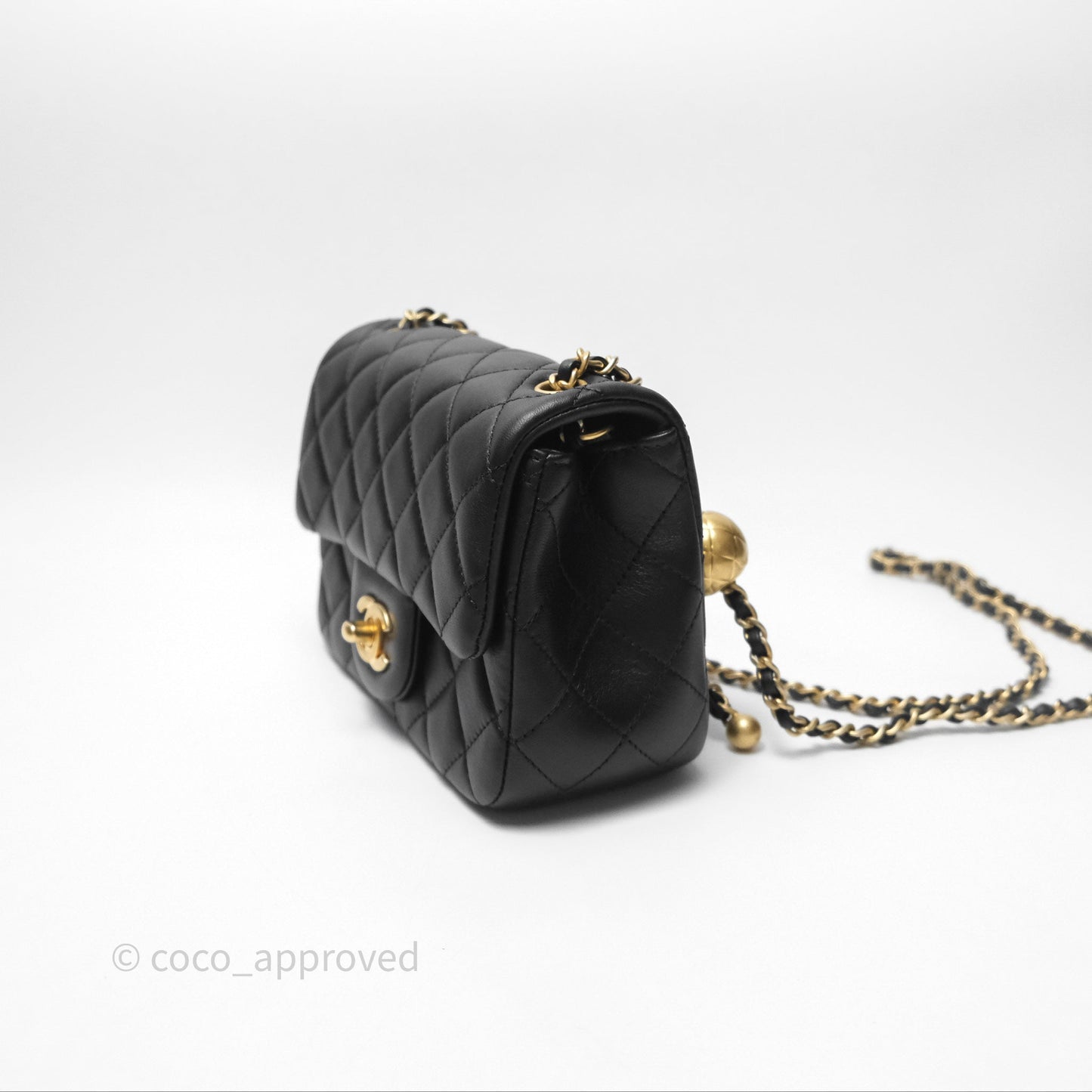 Chanel Pearl Crush Mini Square Quilted Black Lambskin Aged Gold Hardware