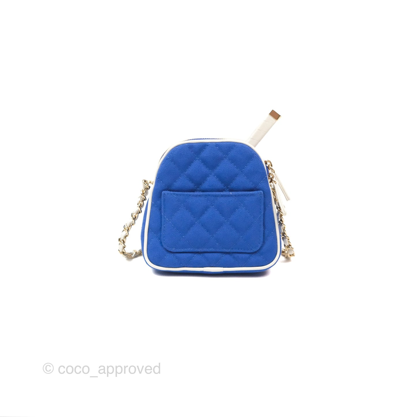Chanel Mini Tennis Racket Clutch with Chain Blue White Cotton 23C