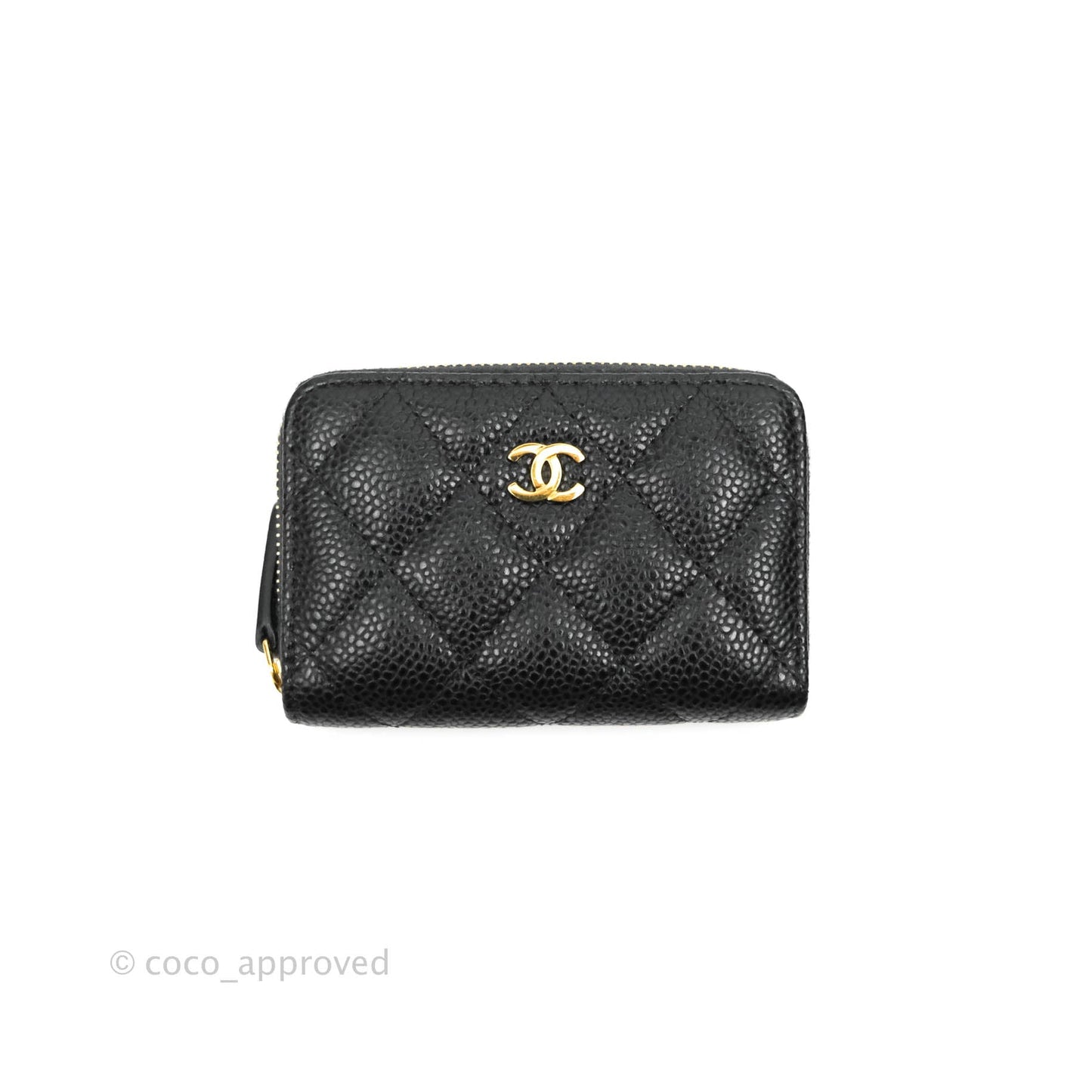 Chanel Classic Zipped Coin Purse Black Caviar Gold Hardware