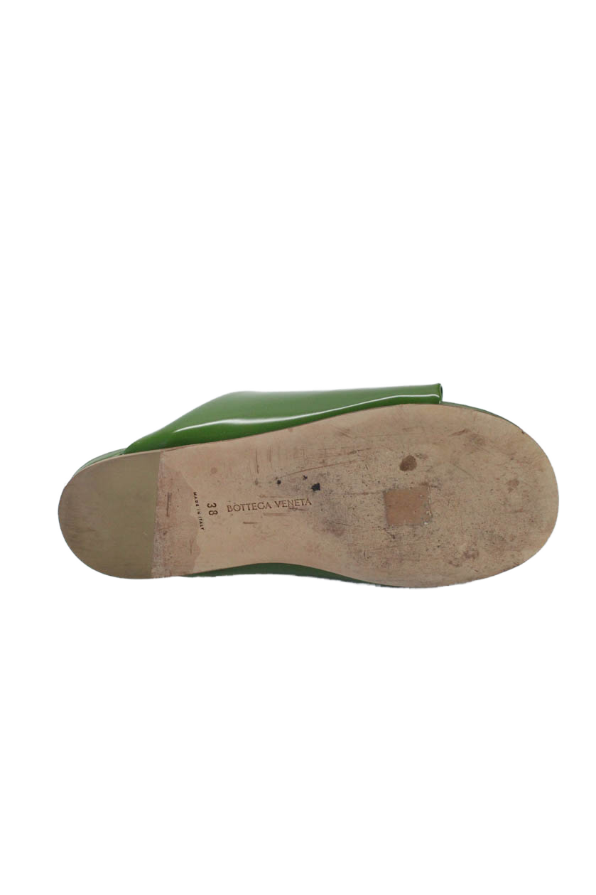Luxury Bottega Veneta Womens Single Strap Patent Leather Slide Sandals Green