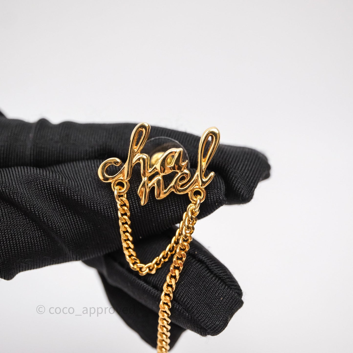 Chanel Metal Logo Drop Chain Earrings Gold Tone 24C