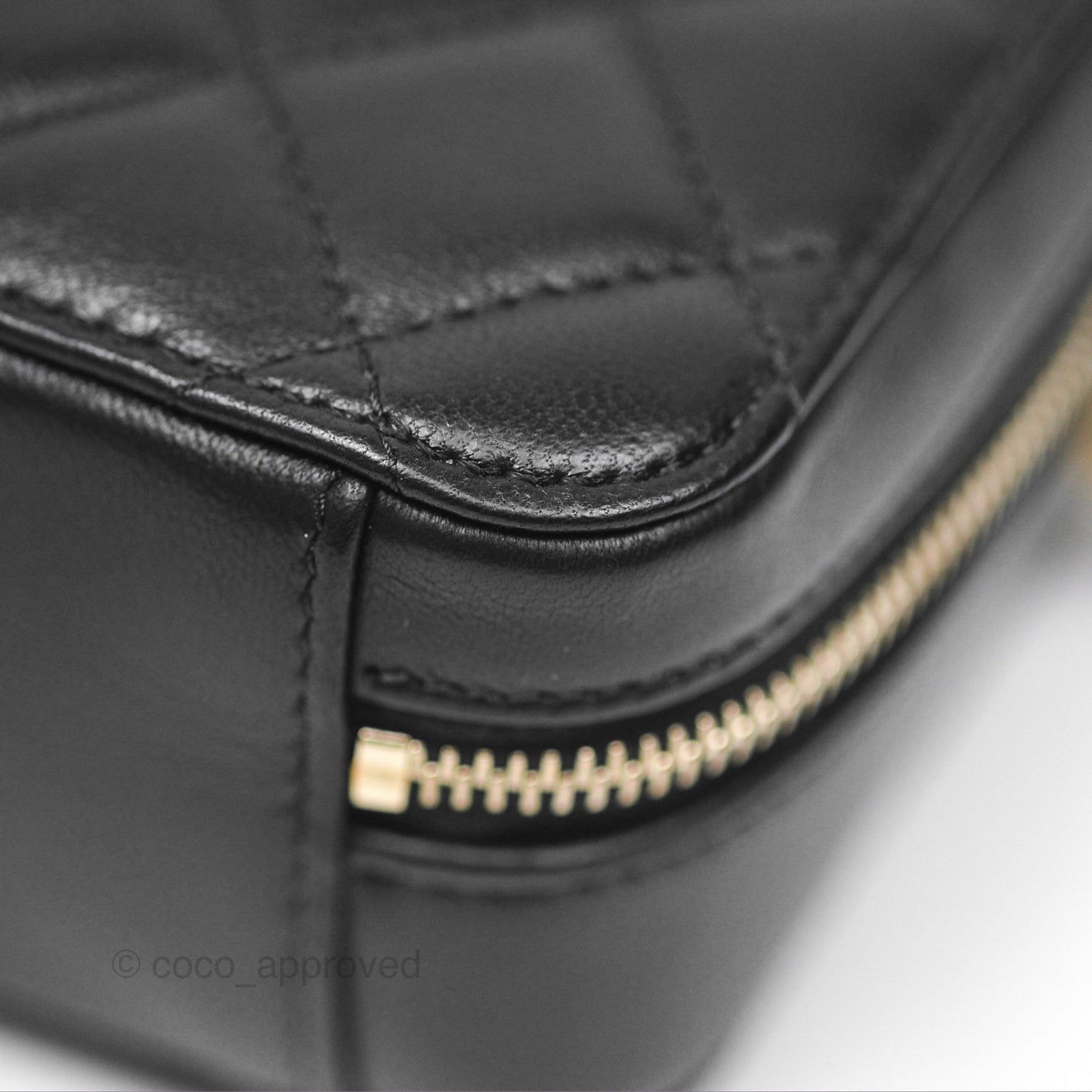 Chanel Pearl Crush Mini Camera Case Quilted Black Lambskin Aged Gold Hardware