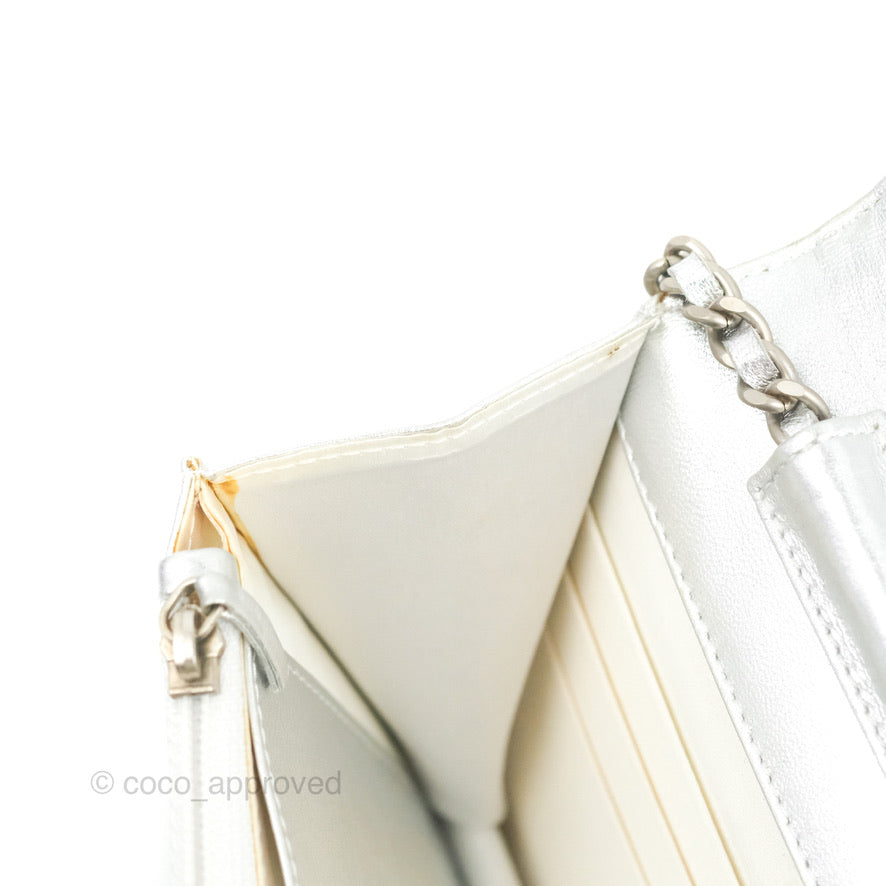 Chanel Vintage Wallet on Chain Silver Ice Cube Fabric