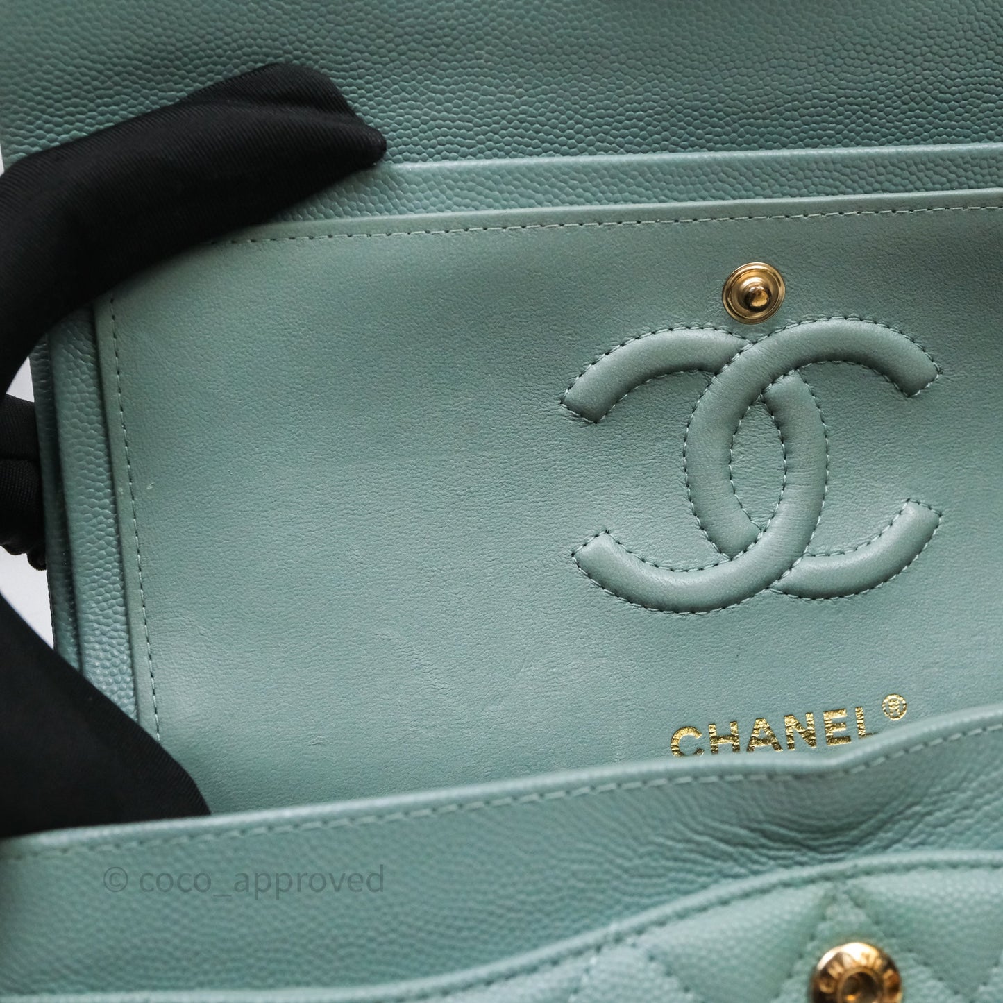 Chanel Small Quilted Classic Flap Tiffany Green Cavier Gold Hardware