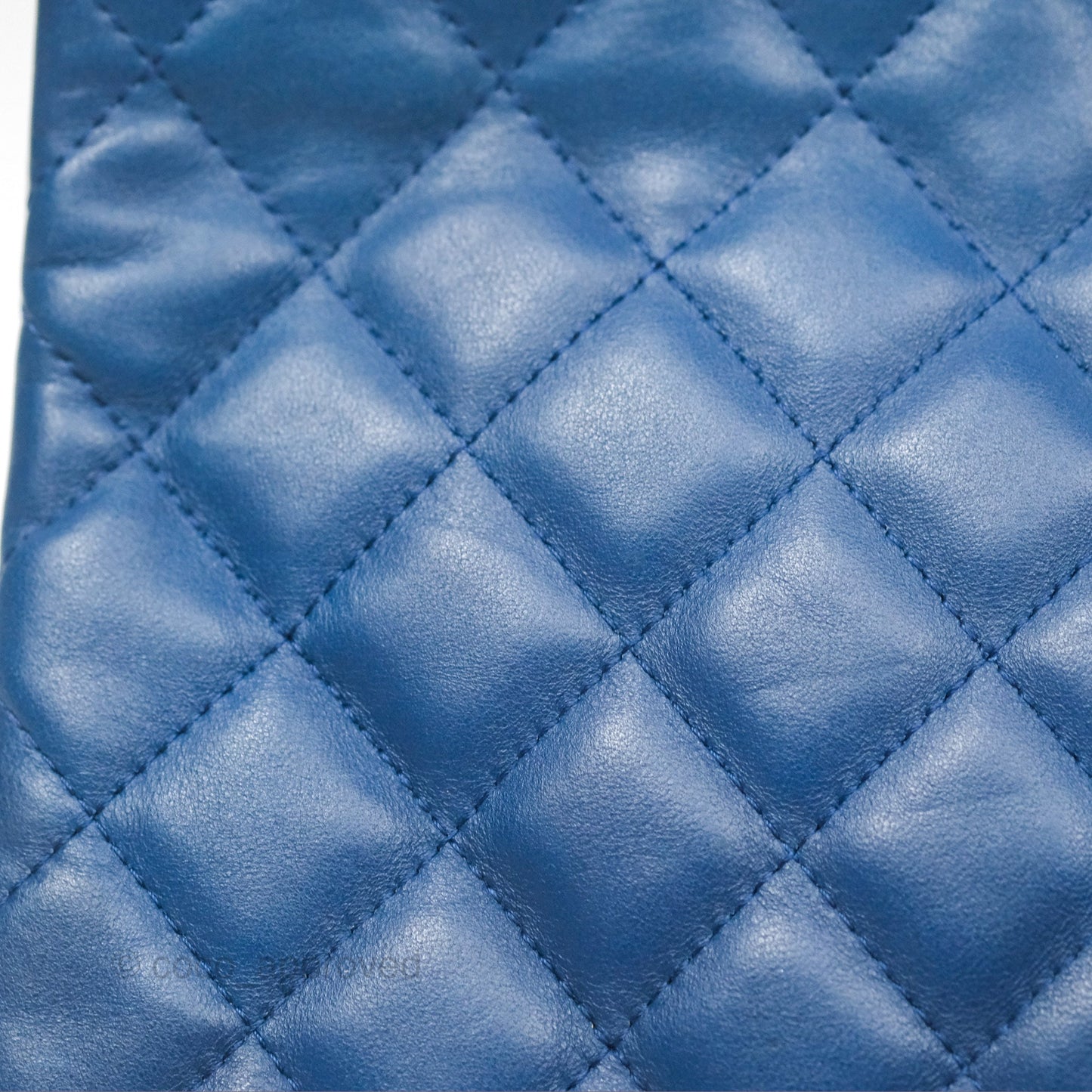 Chanel Medium Quilted O Case Blue Lambskin Gold Hardware