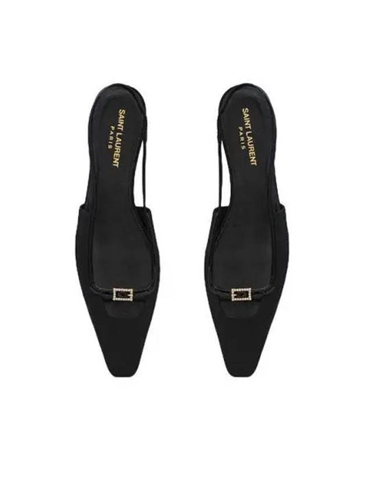 Luxury Saint Laurent Blade Ottoman Fabric Patent Leather Slingback Flats Black