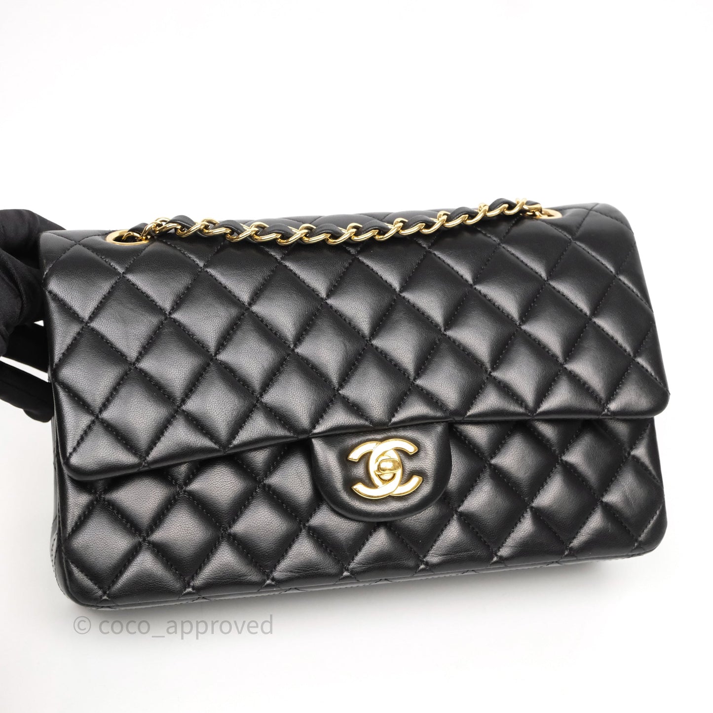 Chanel Classic M/L Medium Flap Quilted Black Lambskin Gold Hardware