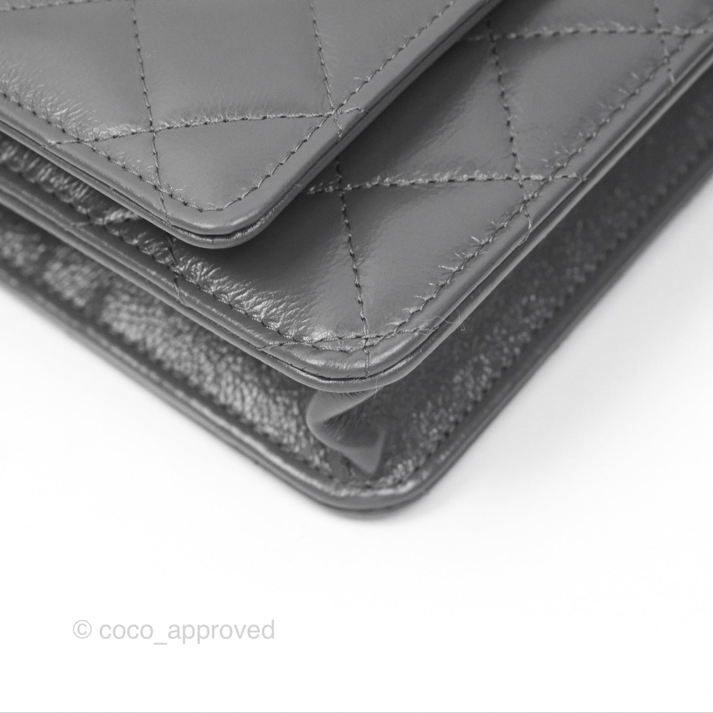 Chanel Top Handle Wallet On Chain WOC Dark Grey Calfskin Gun Metal 23K