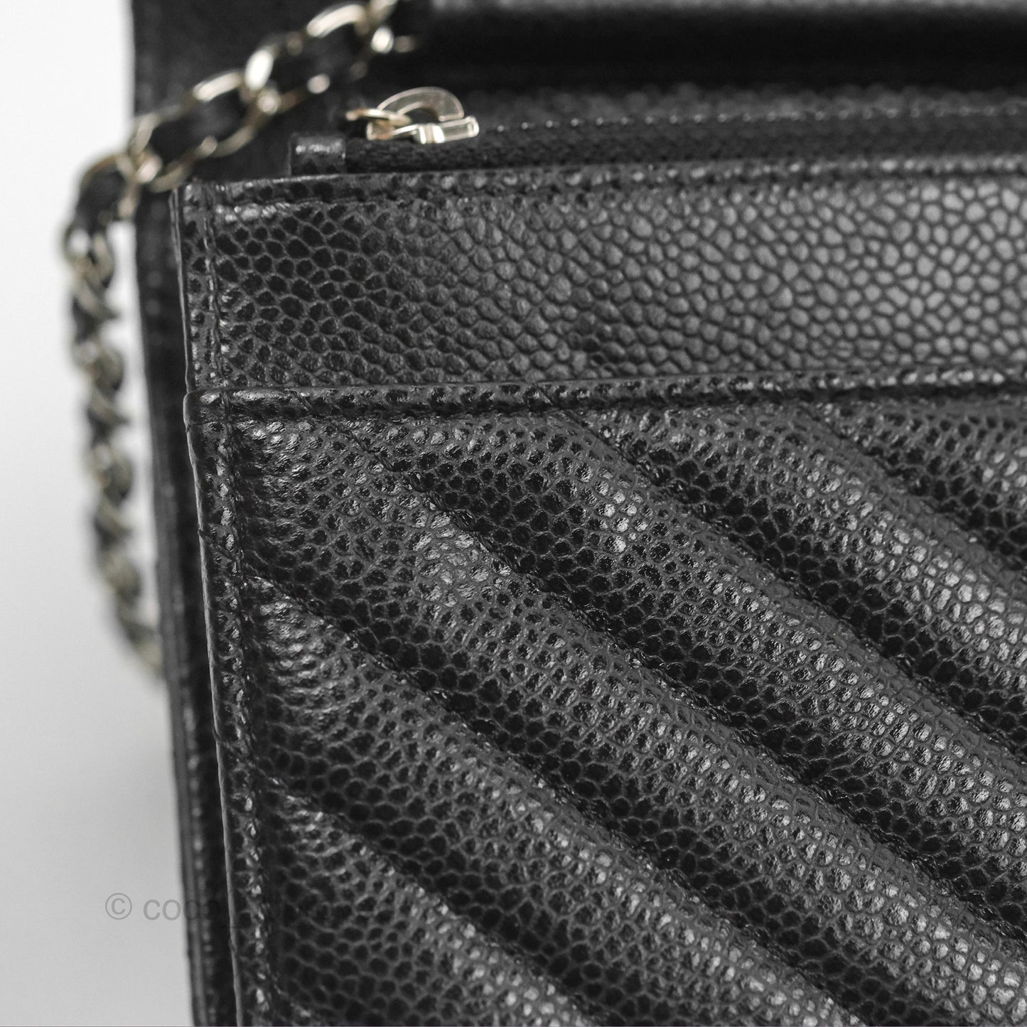 Chanel Classic Chevron Wallet on Chain WOC Black Caviar Silver Hardware