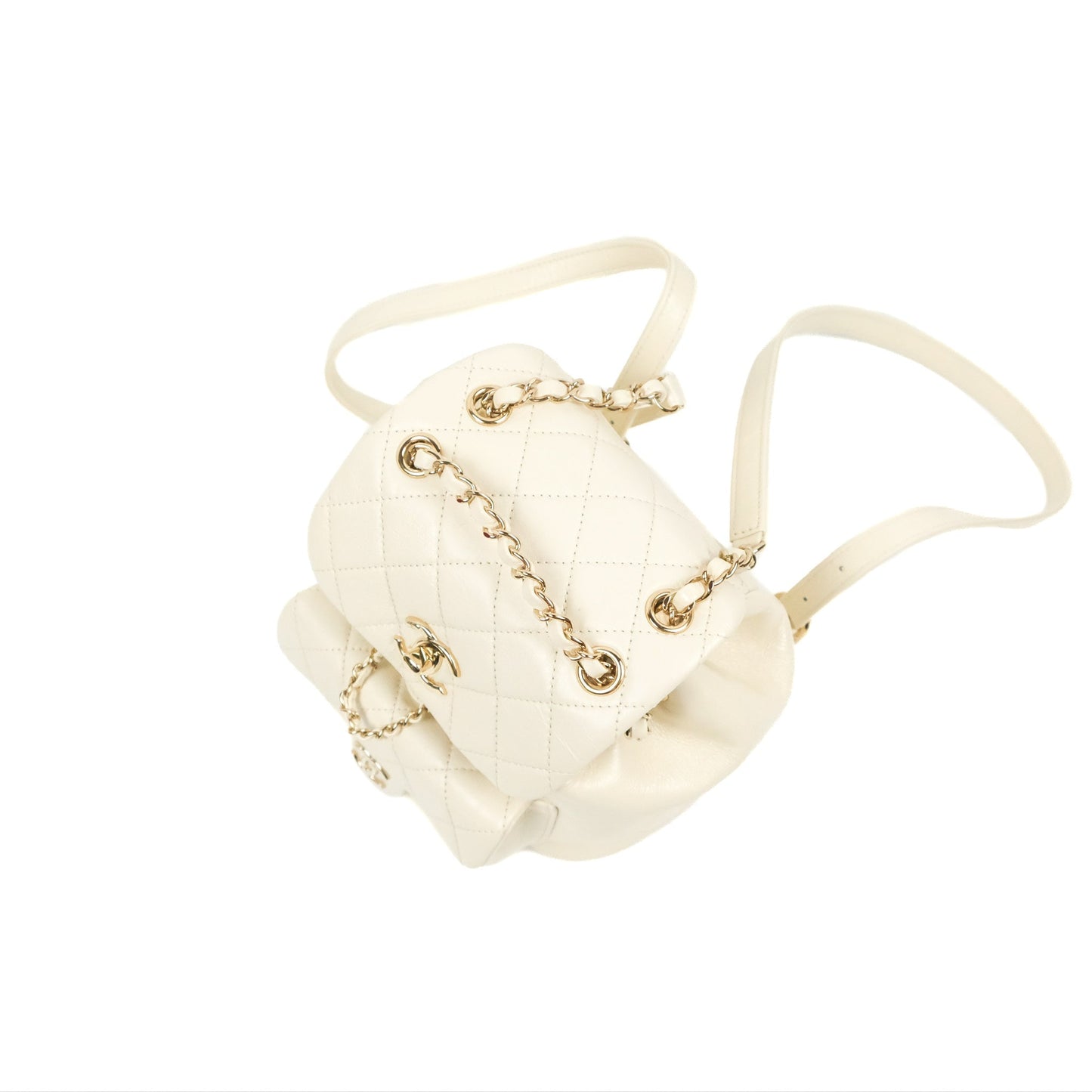 Chanel Quilted Small Duma Drawstring Backpack Ivory White Calfskin Gold Hardware