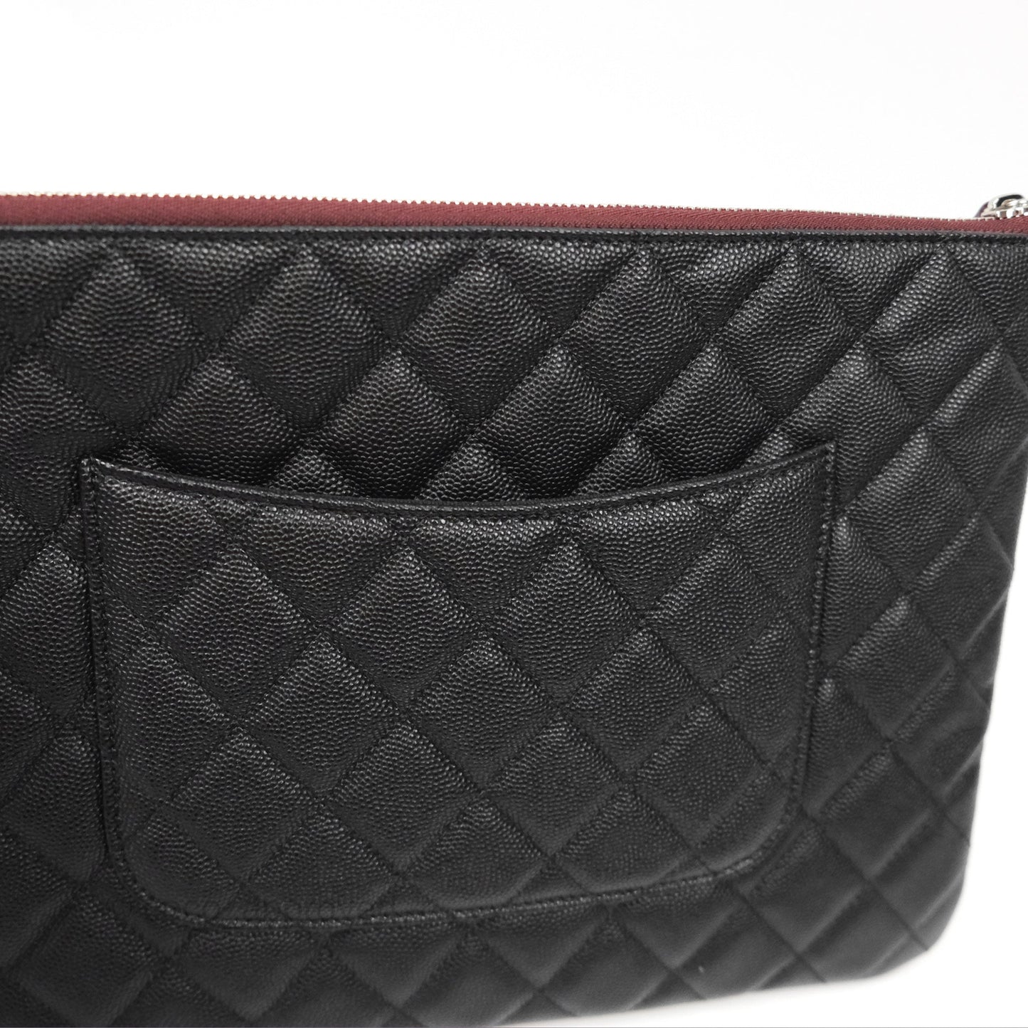 Chanel Medium Quilted O Case Black Caviar Silver Hardware