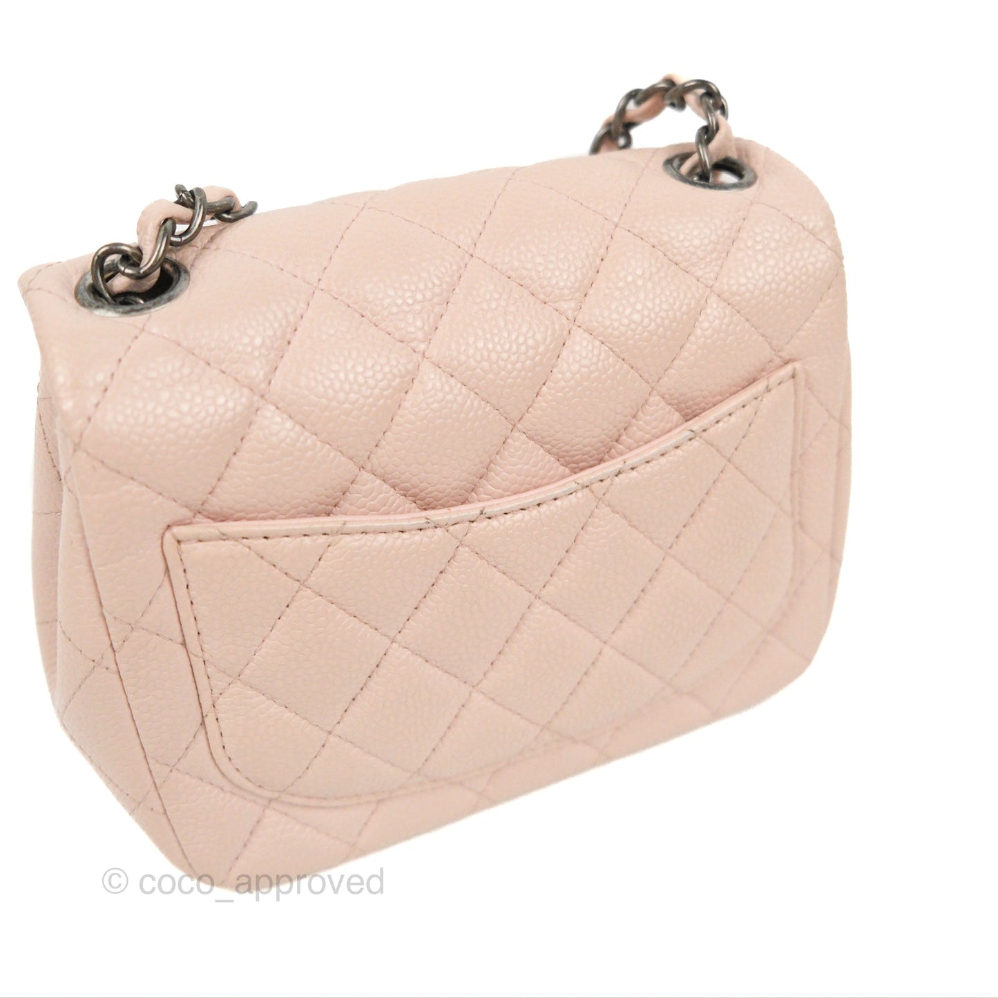 Chanel Quilted Mini Square Flap Pale Pink Caviar Ruthenium Hardware