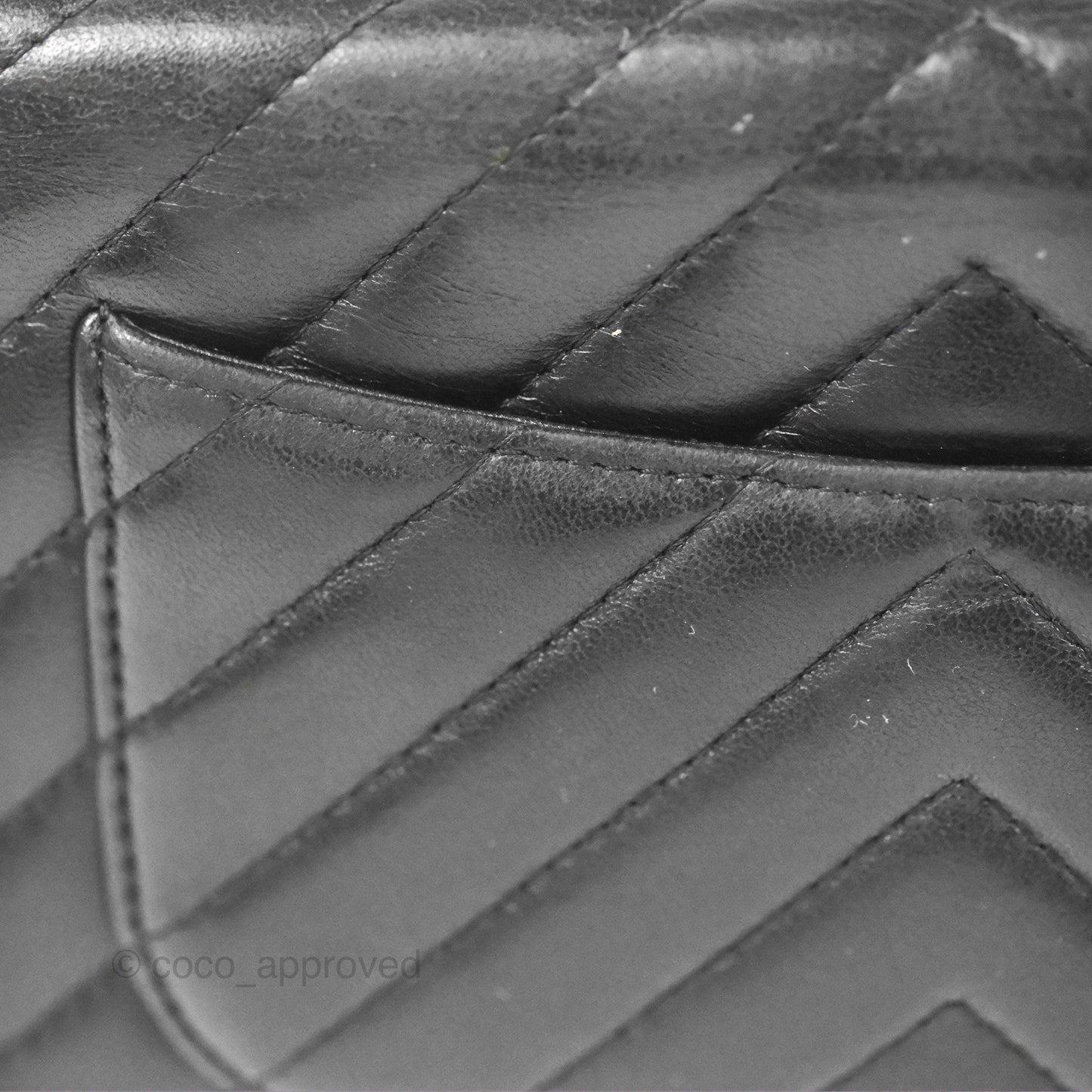 Chanel Classic Chevron Wallet on Chain WOC Black Lambskin Silver Hardware