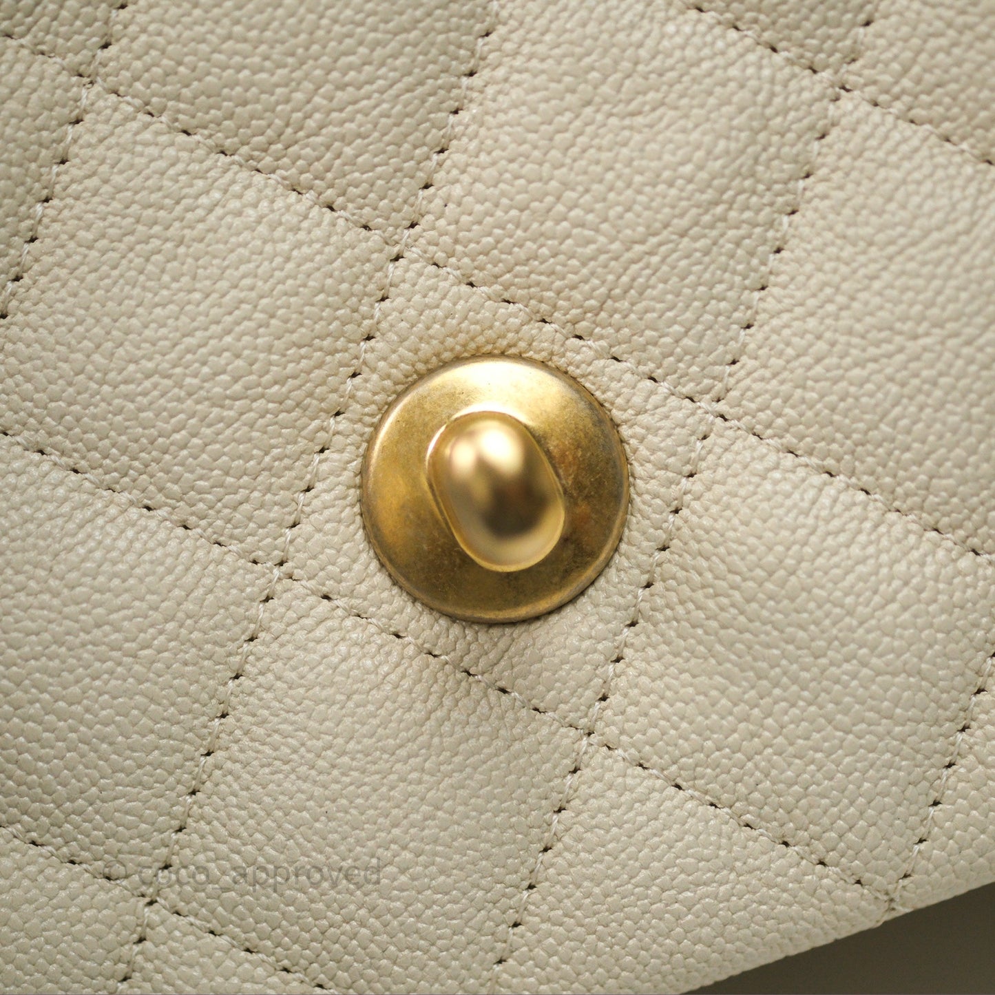 Chanel Top Handle Mini Rectangular Flap Ivory Caviar Aged Gold Hardware