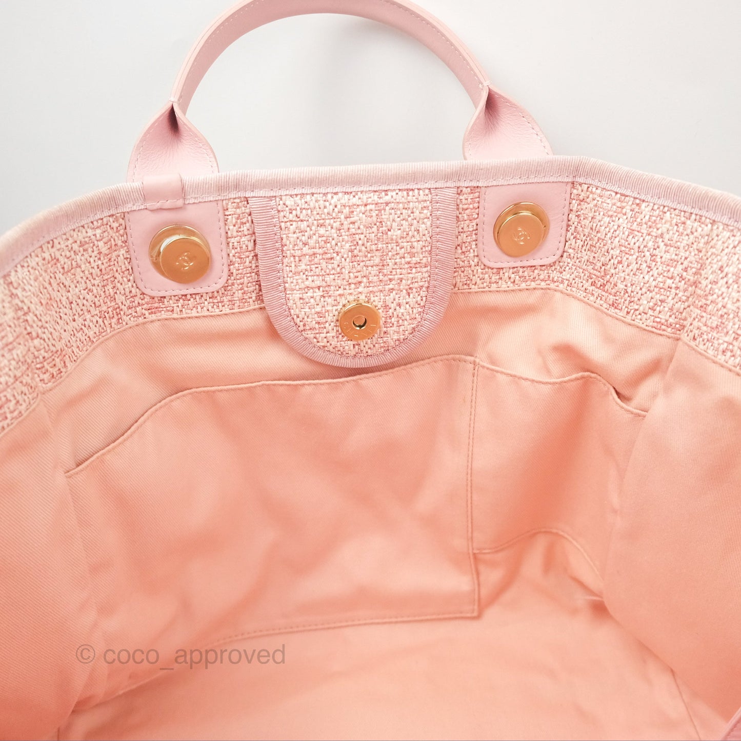 Chanel Large Deauville Tote Pink Woven Tweed Gold Hardware