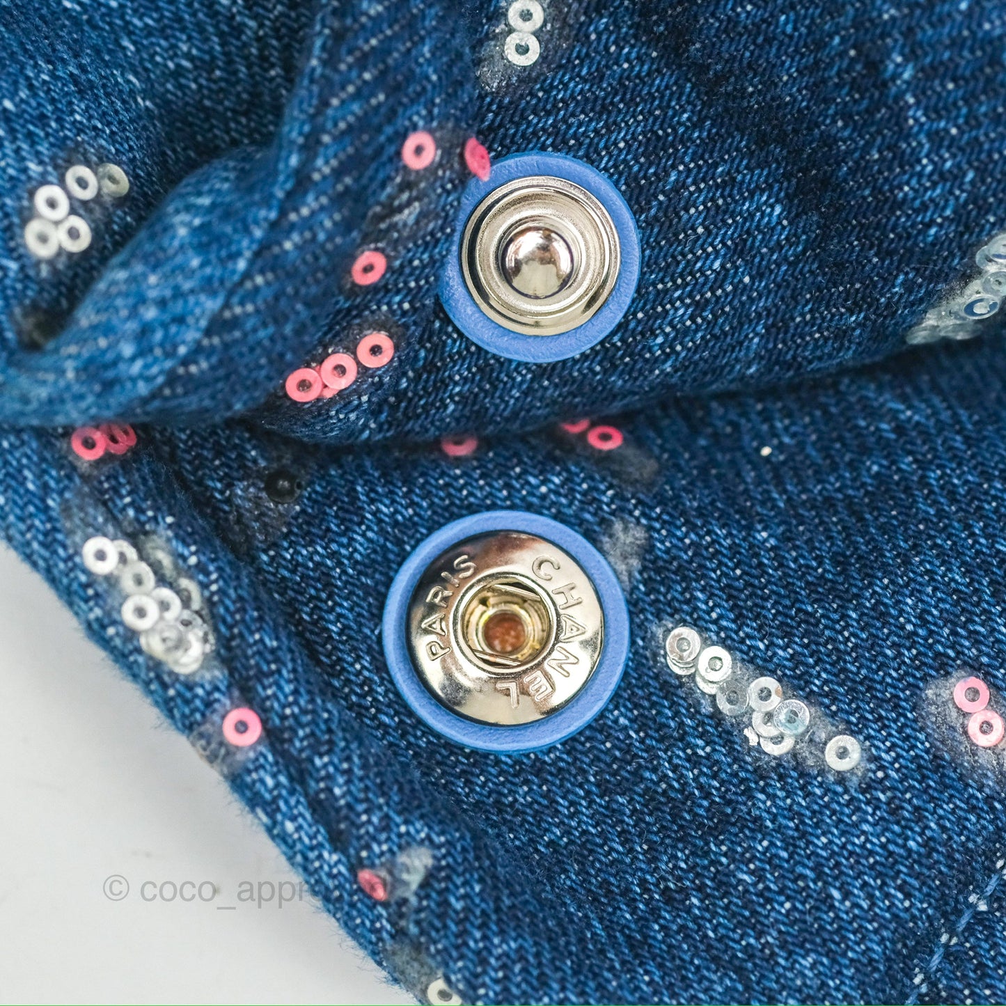 Chanel 22 Medium Denim Sequins Aged Silver Hardware