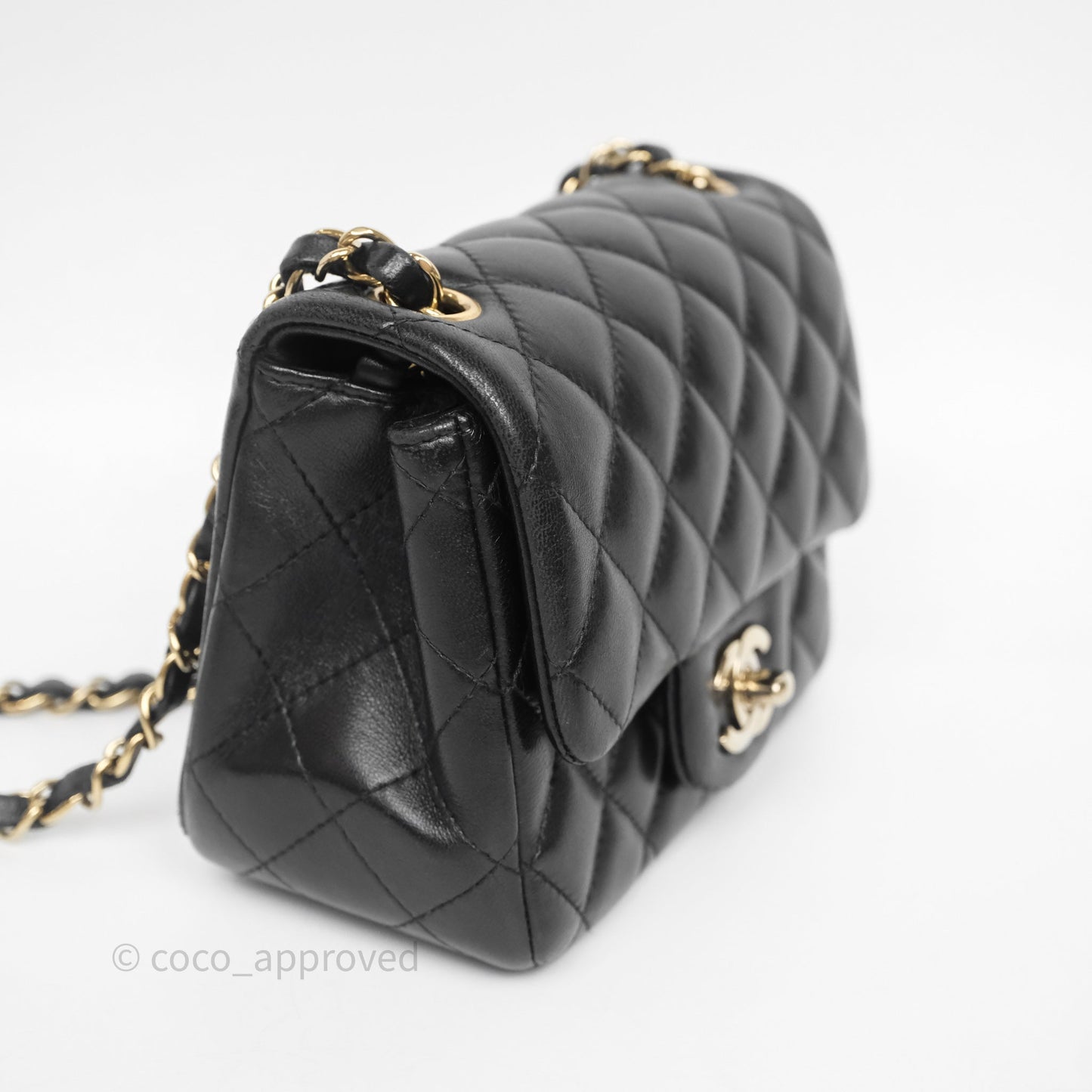 Chanel Mini Square Quilted Black Lambskin Gold Hardware