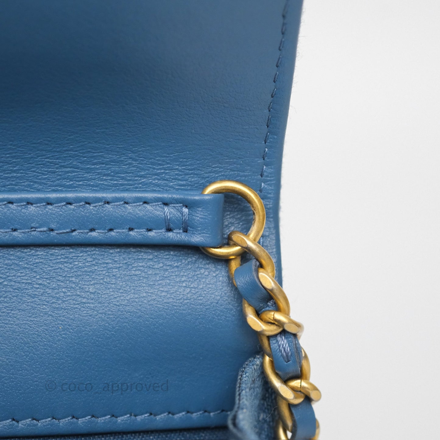 Chanel Quilted Pearl Crush Wallet on Chain WOC Denim Aged Gold Hardware