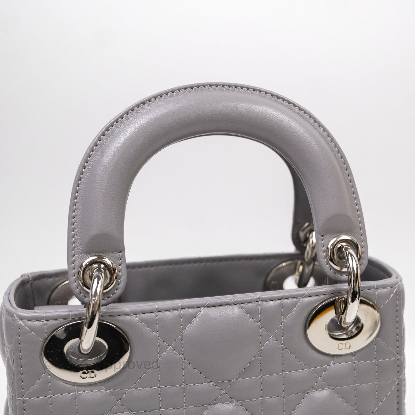 Christian Dior Mini Lady Dior Lambskin Cannage Grey Silver Hardware