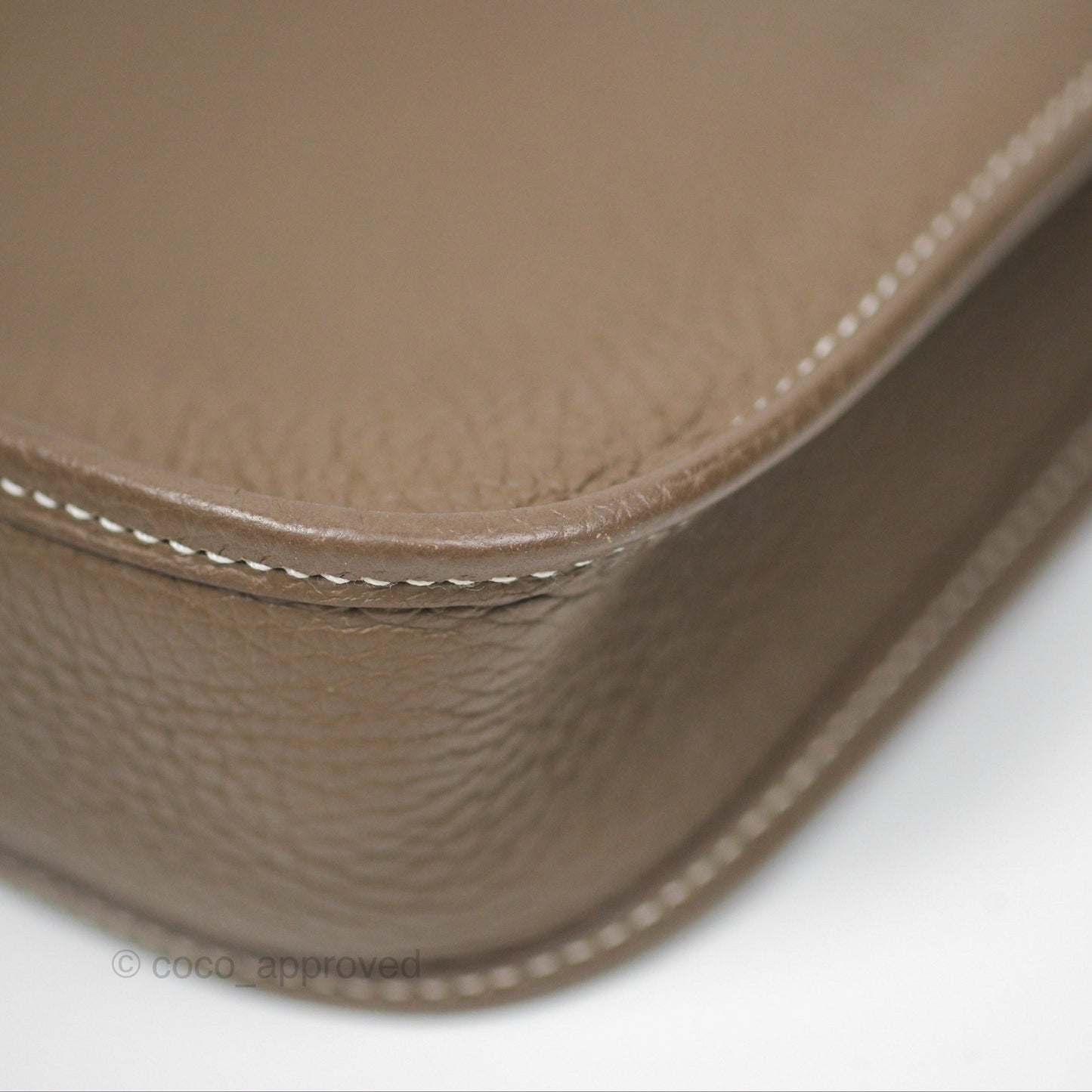 Hermès Mini Evelyne 16 Etoupe 18 Clemence Palladium Hardware with Bleu Indigo Strap