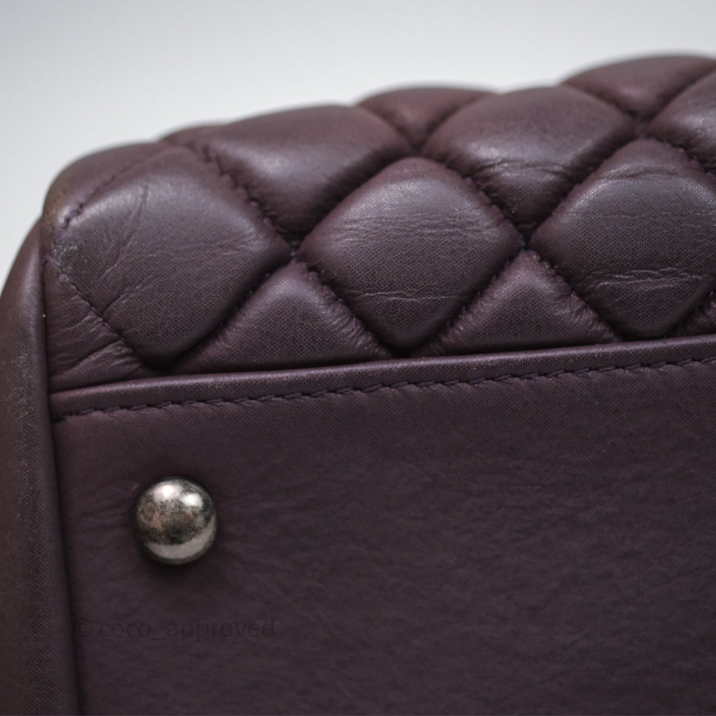 Chanel Large Mademoiselle Bowling Crumpled Calfskin Purple Ruthenium Hardware