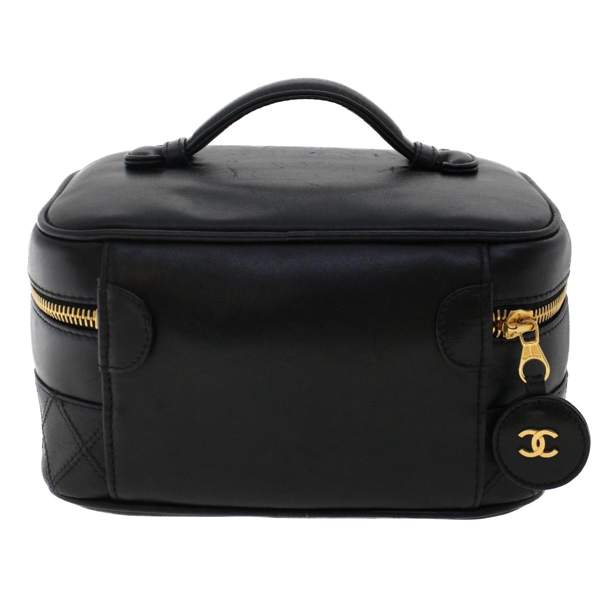 Luxury Chanel Vanity Cosmetic Pouch Lamb Skin Black CC  49400A