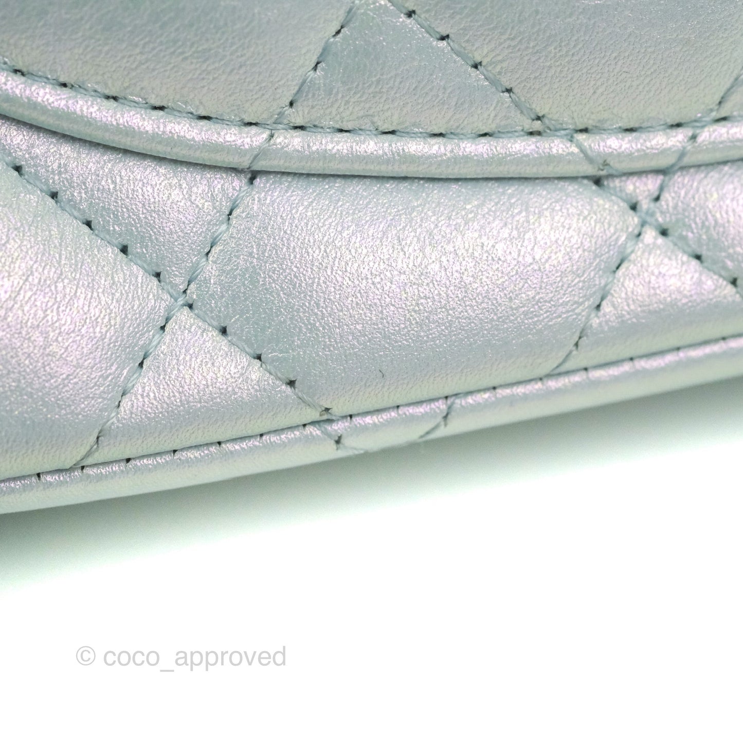 Chanel Mini Square Quilted Iridescent Icy Blue Silver Hardware