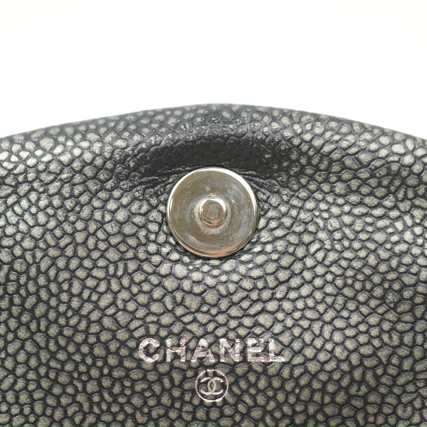 Chanel Half Moon Wallet on Chain WOC Metallic Dark Grey Caviar Silver Hardware