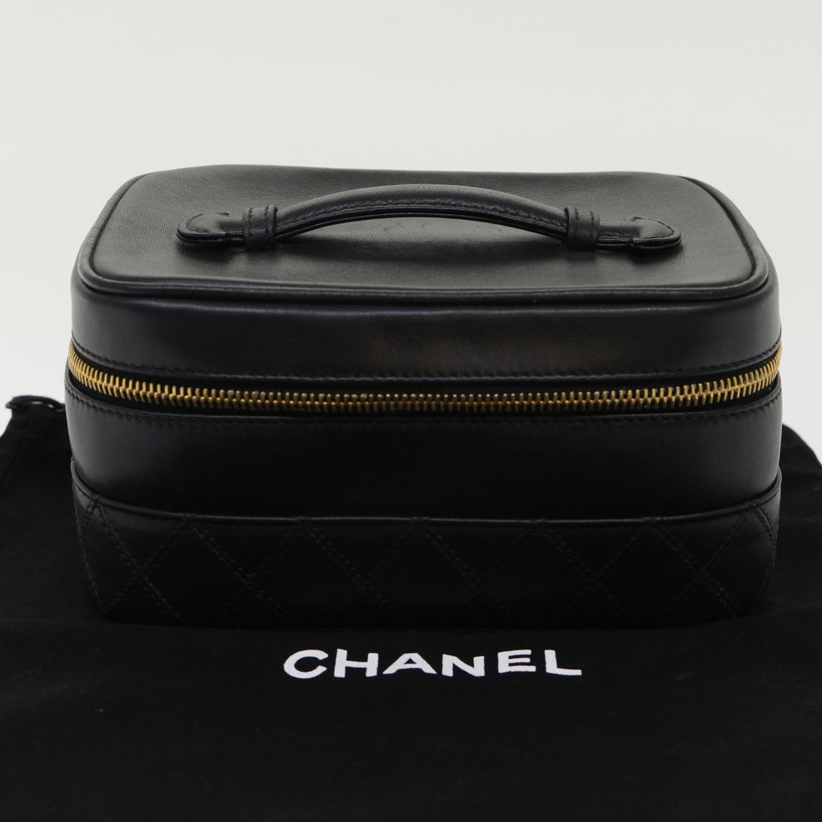 CHANEL Vanity Cosmetic Pouch Lamb Skin Beige CC  49478A