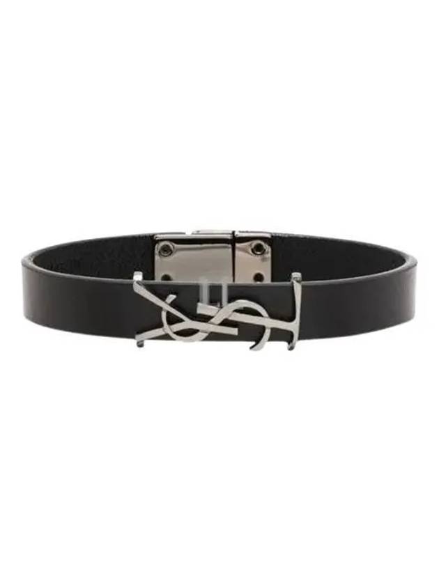 Luxury Saint Laurent Monogram Leather Bracelet Black