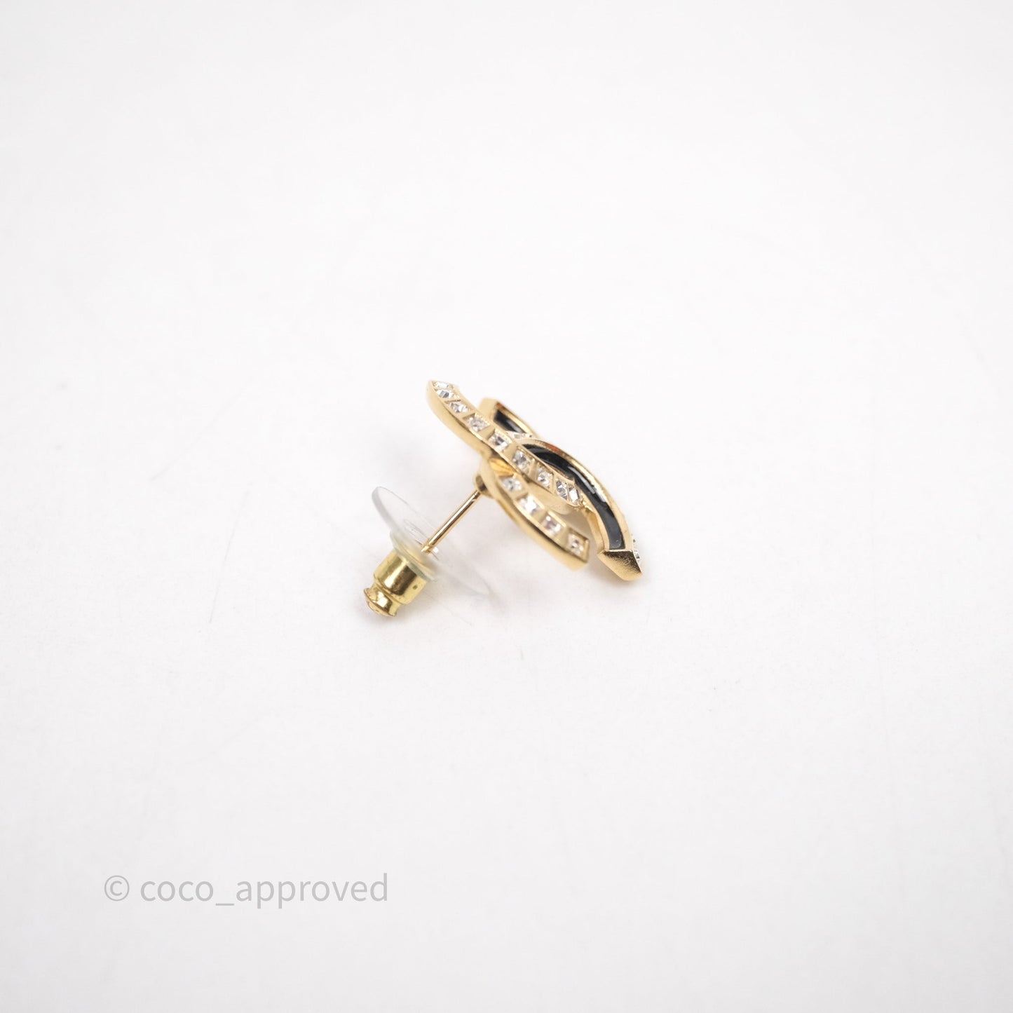 Chanel Crystal CC Resin Black Earrings Gold Tone 24C