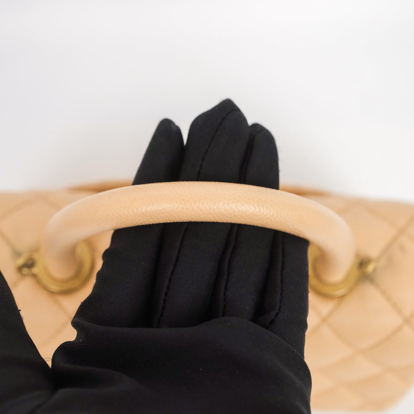 Chanel Small Coco Handle Quilted Beige Caviar Aged Gold Hardware