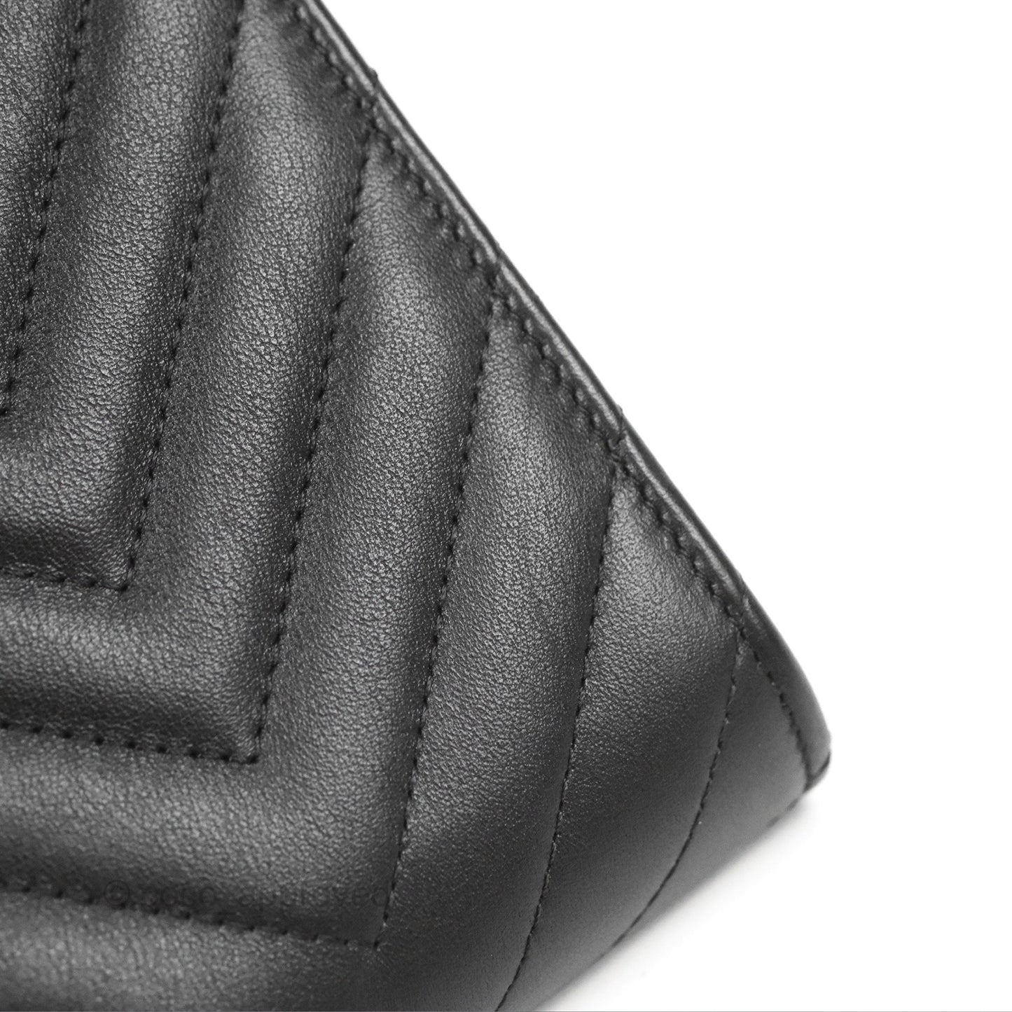 Chanel Classic Chevron Phone Holder Black Calfskin Silver Hardware