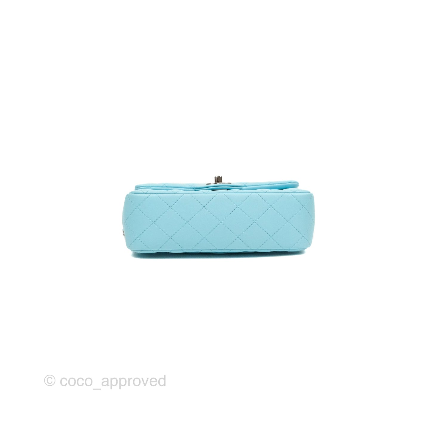 Chanel Quilted Mini Rectangular Flap Neon Blue Lambskin Silver Hardware 21S