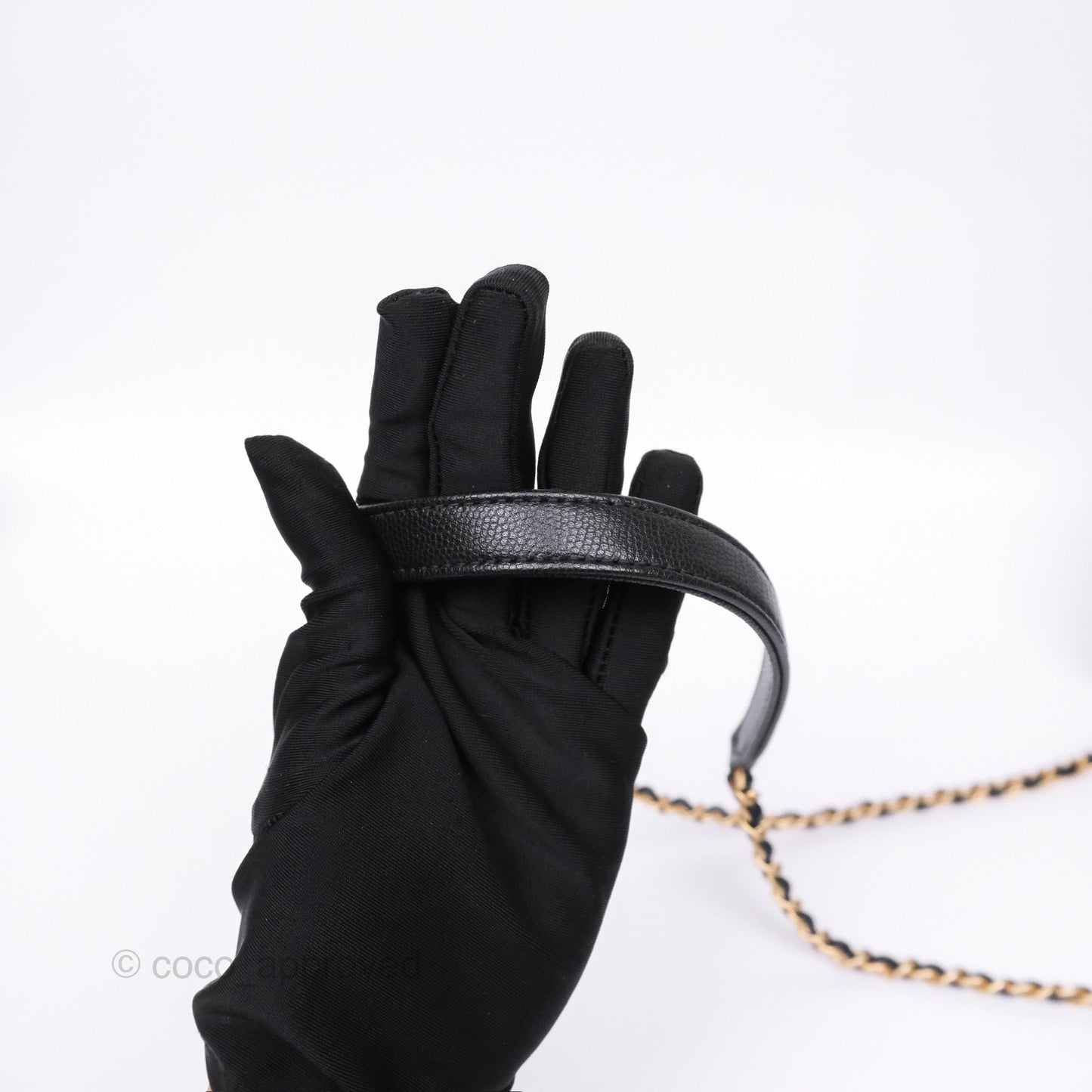 Chanel Small Coco Handle Chevron Black Caviar Aged Gold Hardware Lizard Handle