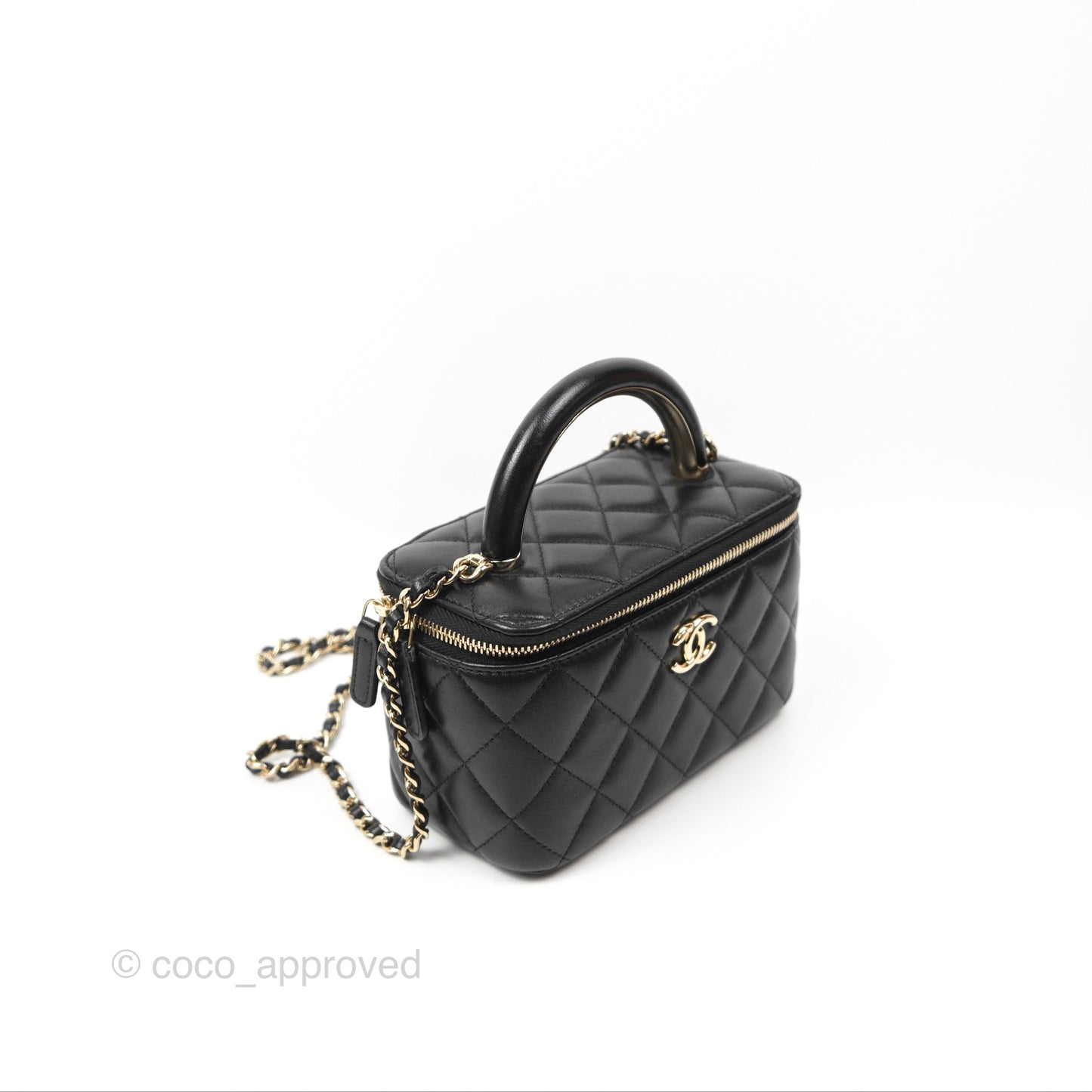 Chanel Top Handle Vanity Rectangular Black Lambskin Gold Hardware