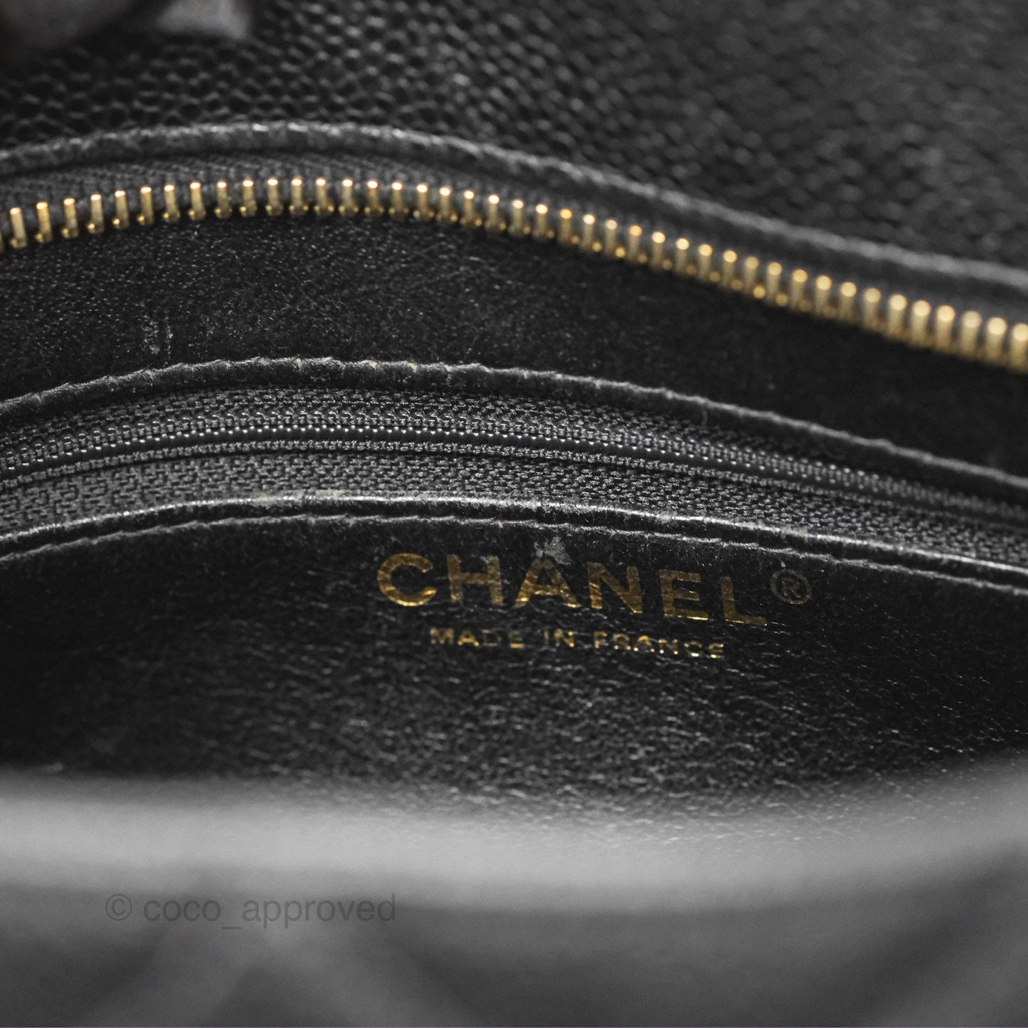 Chanel Vintage Medallion CC Black Caviar Tote Bag Gold Hardware