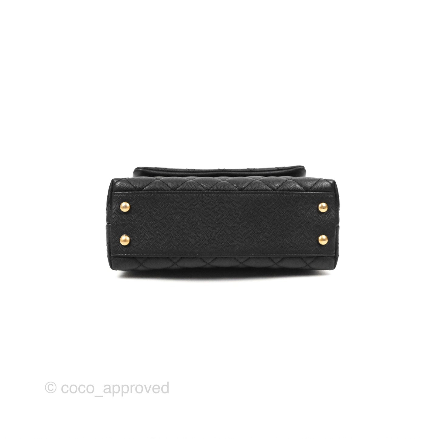 Chanel Small Coco Handle Quilted Black Caviar Aged Gold Hardware Lizard Handle