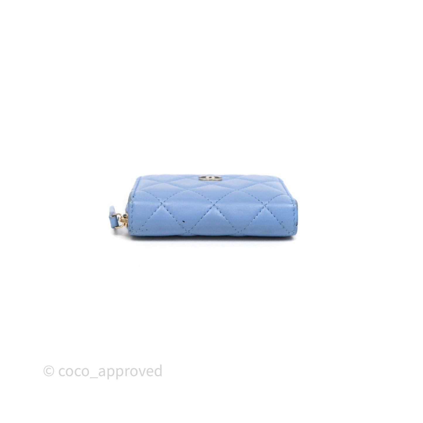 Chanel Classic Zipped Coin Purse Blue Lambskin Gold Hardware