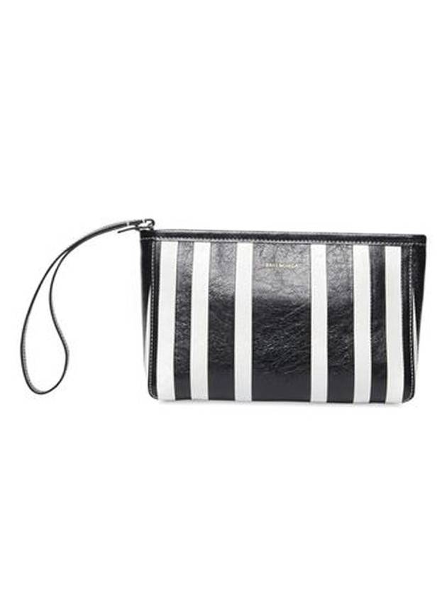 Luxury Balenciaga Barbes Striped Zipper Clutch Bag Black