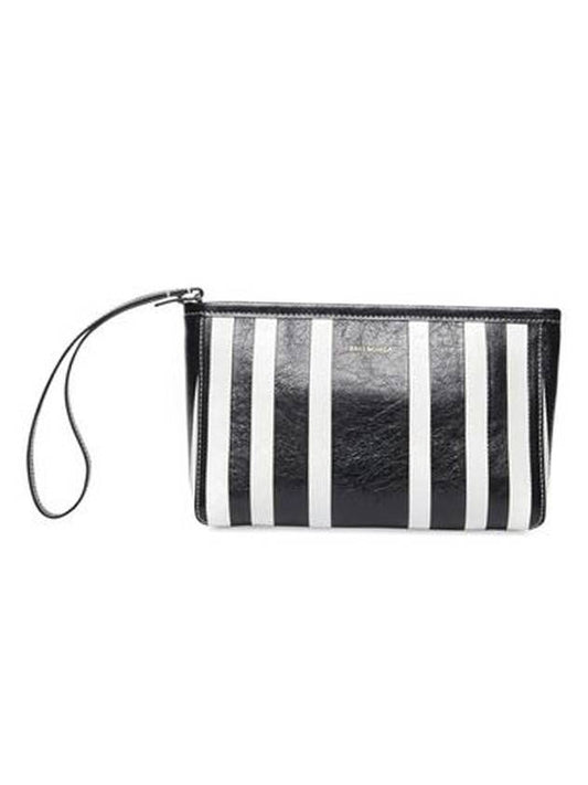 Luxury Balenciaga Barbes Striped Zipper Clutch Bag Black
