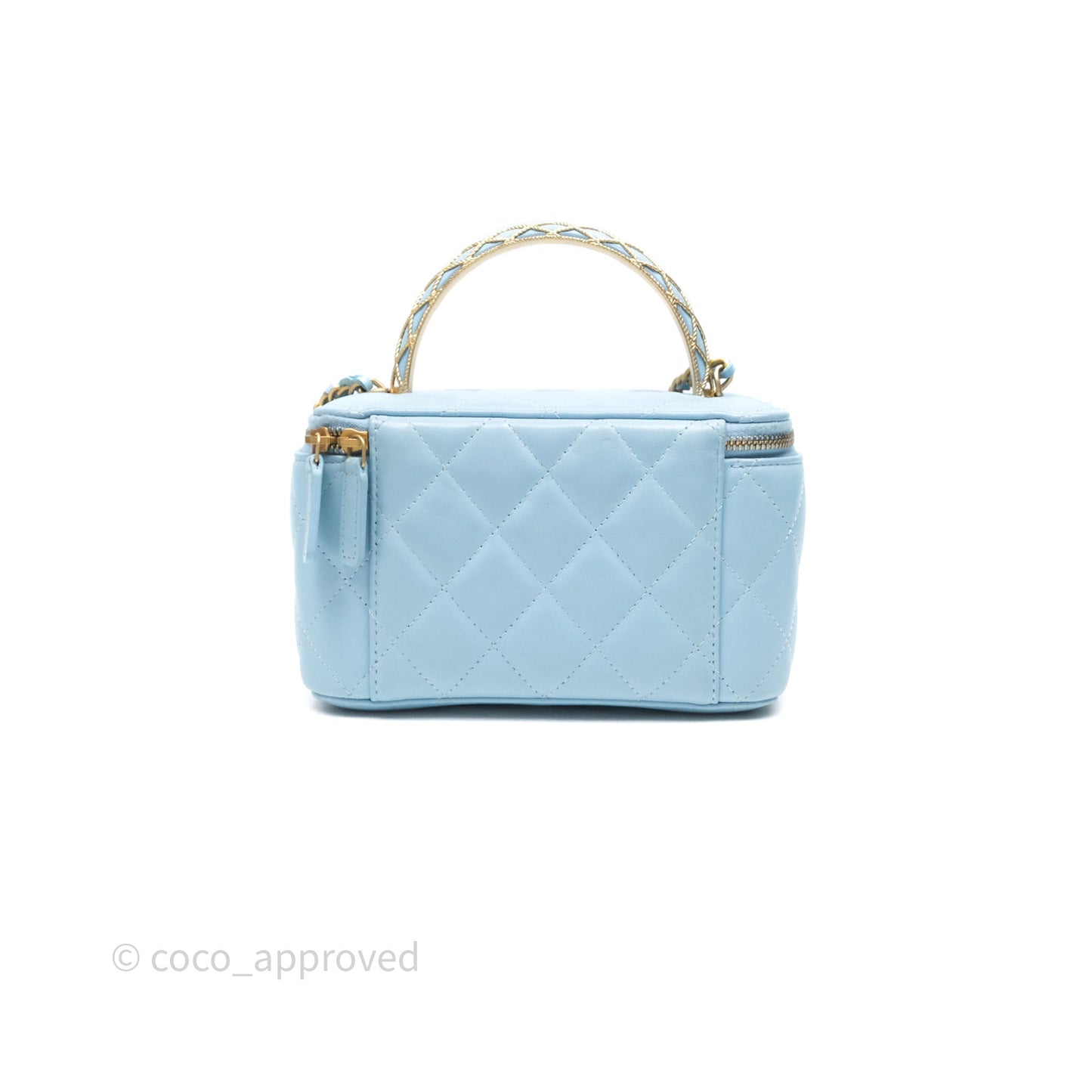 Chanel Vanity Rectangular Top Handle Blue Lambskin Gold Hardware