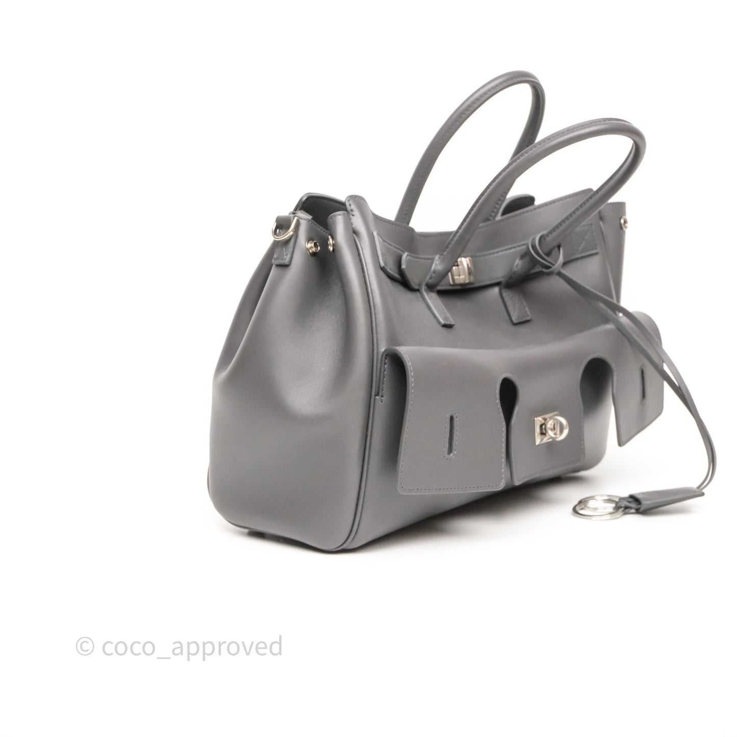 Balenciaga Small Bel Air Carry All Bag Grey Calfskin Silver Hardware